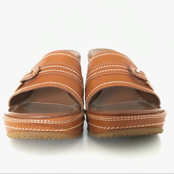 Sergio Rossi | Wedge Mules - Saddle Tan - Picture 2 of 12